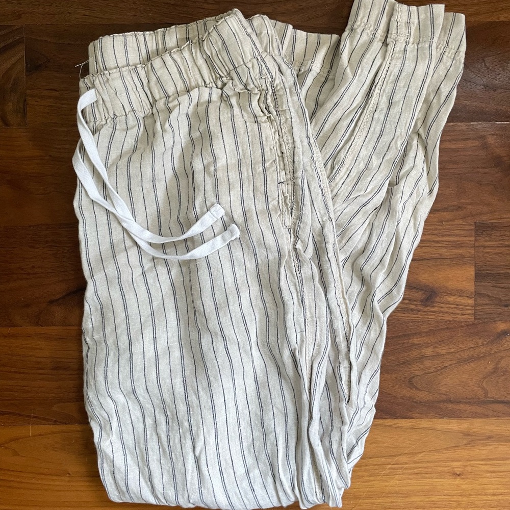 H&M Cream and Navy Linen Pants